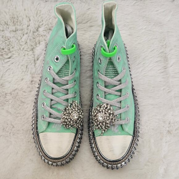 NEW Nan-Ku Couture Free People Cruise Studded Spring Mint Green High Top Sneaker - Picture 7 of 11